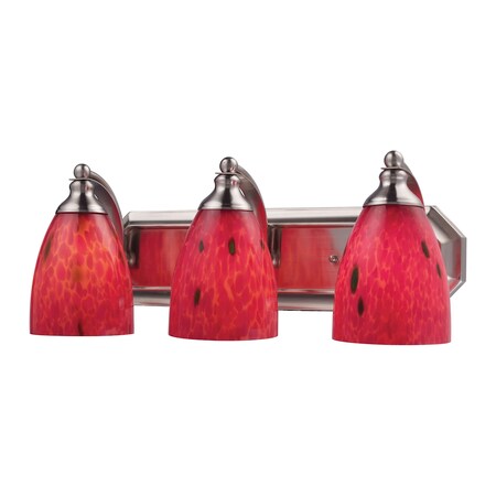 Elk Lighting Mix-N-Match Vanity 3-Lght Wall Lmp in Satin Nckl with Fire Red Glass 570-3N-FR